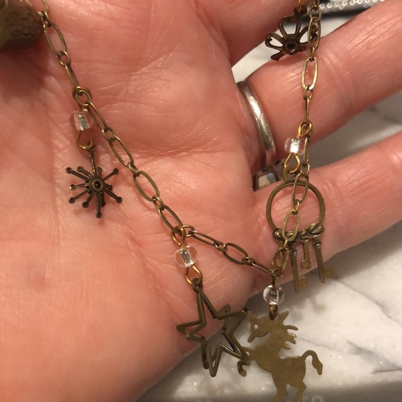 Vintage Charm All Antiqued Gold & Crystal Long Necklace-Boutique - Picture 2 of 7